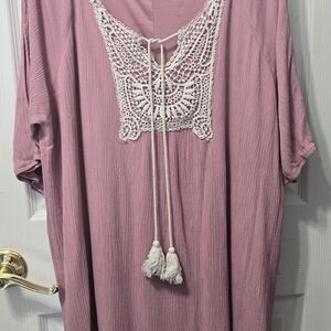 NAIF Pink Mini Dress with White Crochet Detail